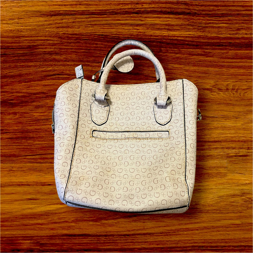 Guess Cream Satchel With Silver Hardware